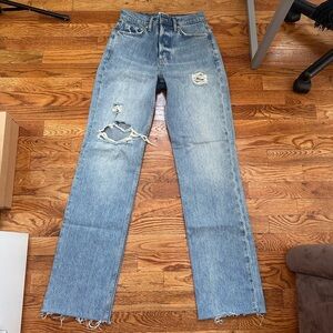 Anine Bing Light Blue Distressed Straight Leg Jeans